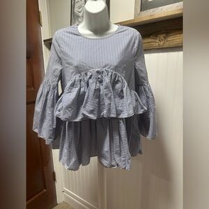 Forever 21 Striped tiered Ruffle Bell Sleeve Top Sz M feminine Cottagecore